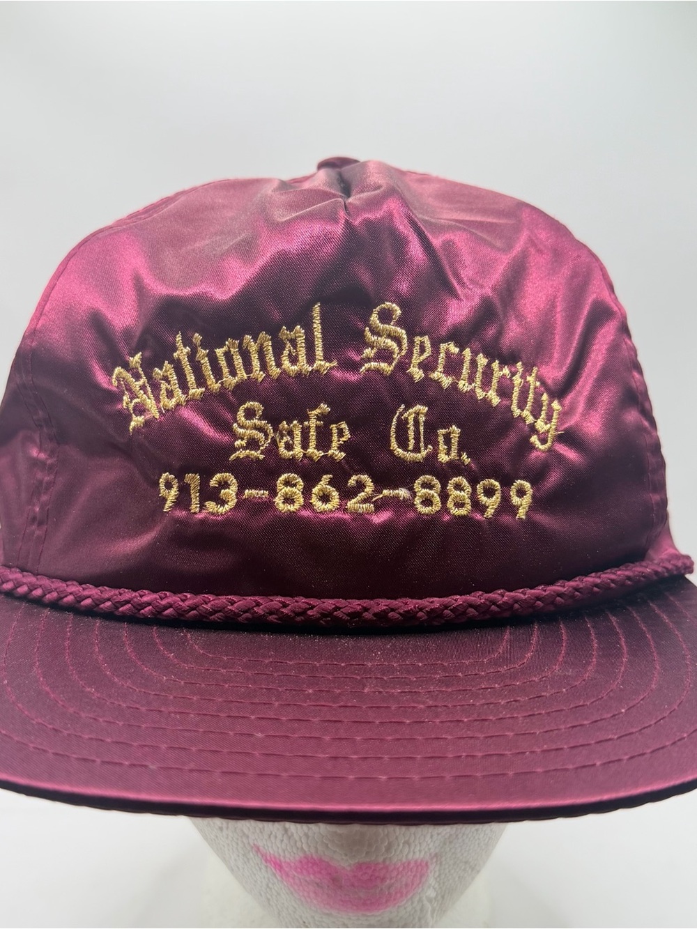 Vintage National Security Safe Co Hat Nissin Cap Satin Rope Zip back Maroon KS